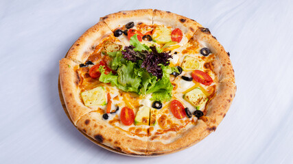 Avocado salad pizza isolated