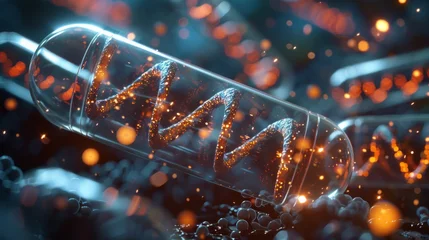Fotobehang Glowing DNA strands within a glass capsule © muji
