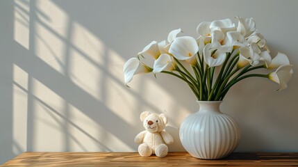 Teddy Bear Beside Vase With Flowers