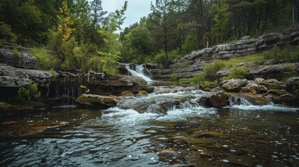 Fototapeta premium river with beautiful waterfall in dense forest