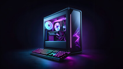 Purple themed gaming computer case.