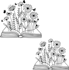 Wildflower Outline Illustration, Easter Spring Floral Illustration
