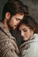 A loving couple hugs. Close up of young man and woman.