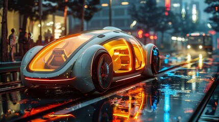 A conceptual image of futuristic car - sharing services using UHD digital platforms and smart payment systems - obrazy, fototapety, plakaty