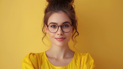Woman in Glasses by Yellow Wall