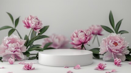 White Box on Table Surrounded by Pink Flowers