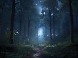 The magic of a moonlit night in the forest