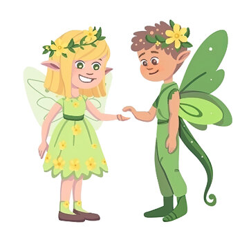 An illustration of a girl fairy and a boy fairy