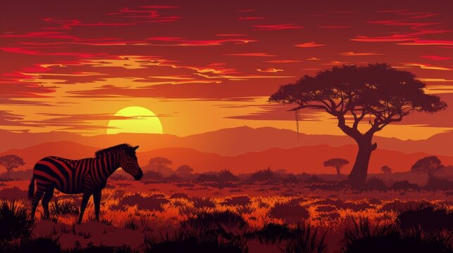Zebra Standing in Front of Sunset