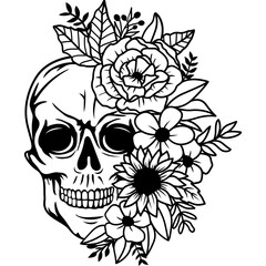Floral Skeleton Outline Illustration