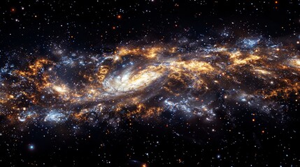 A high-definition image of a spiral galaxy's core, resplendent with clusters of stars and cosmic dust, highlighting the beauty of the universe.