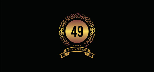 49st anniversary logo with gold, and black background