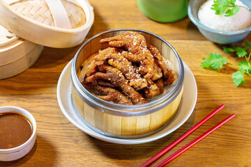 Chicken fried with sesame seeds. Chinese food.