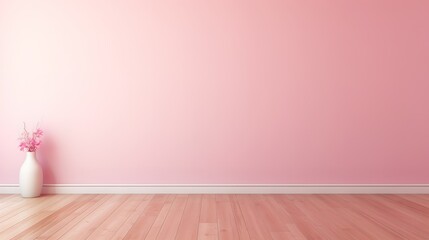 Pink wall background , mock up room, parquet floor.	
 - obrazy, fototapety, plakaty