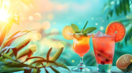 Two cocktails on a summer background	
