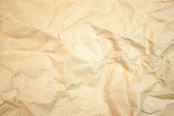 Authentic texture background of crumpled brown paper, packaging. Copy space crumpled paper.