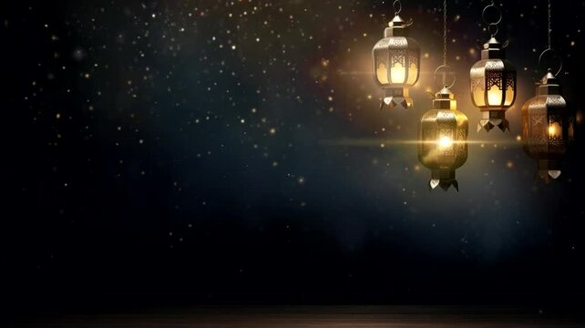 Ramadan lantern scene with blur background, animated virtual repeating seamless 4k	
