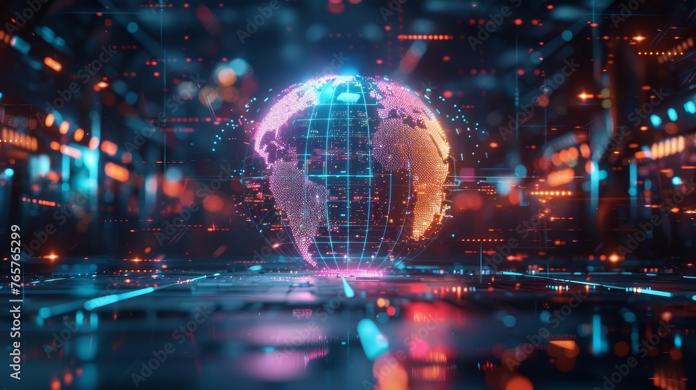 Poster digital representation of the earth with glowing network connections, symbolizing global communicati