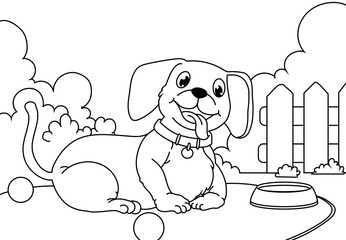 Coloring Pages Cute Dog. Printable Coloring book Outline black and white.