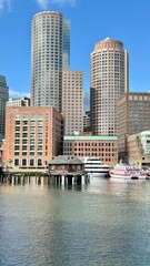 Fototapeta na wymiar Boston downtown skyline from across the boston harbor