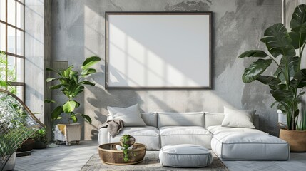 Poster frame mockup in modern nomadic home interior background, 3D rendering, Generative AI