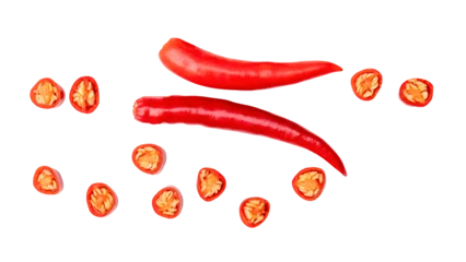 Keuken achterwand Hete pepers Top view set of red chili pepper with slices isolated with clipping path in png file format  © nathamag11