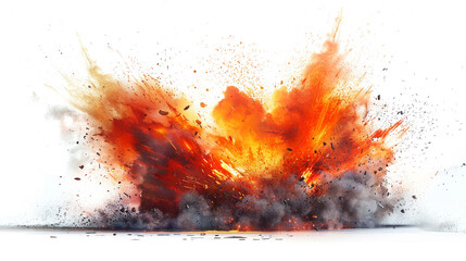 A realistic portrayal of a fiery blast with intricate details of flames and debris captured in mid-explosion - obrazy, fototapety, plakaty