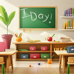 School desk with books , World Teacher's Day