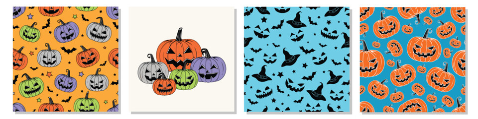 Vector Colorful Style Halloween and Thanksgiving pumpkins Repeatable and Pattern and Printable Texture Happy Halloween Trick or Treat Wallpaper Design