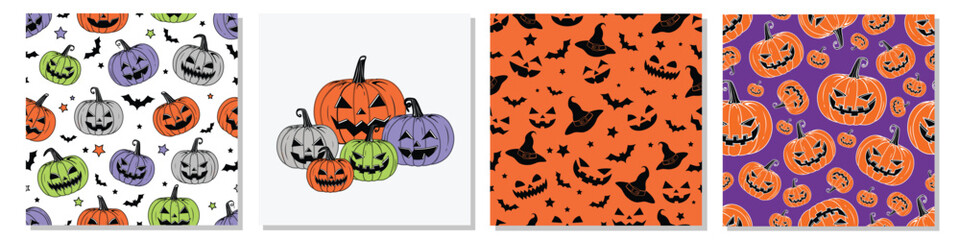 Vector Colorful Style Halloween and Thanksgiving pumpkins Repeatable and Pattern and Printable Texture Happy Halloween Trick or Treat Wallpaper Design