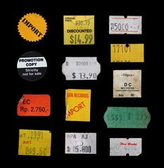 assorted old price sticker and labels. vintage price label collection