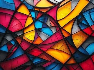 A radiant, fan-shaped stained glass pattern features a vibrant spectrum of colors, evoking a feeling of warmth and artistic beauty.