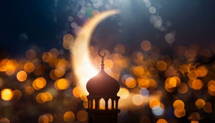 ai generative of a very beautiful mosque tower top, decorated with the sadness of the night, bokeh - obrazy, fototapety, plakaty