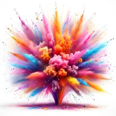 Colorful rainbow holi paint color powder explosion isolated white background