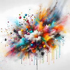 Colorful rainbow holi paint color powder explosion isolated white background