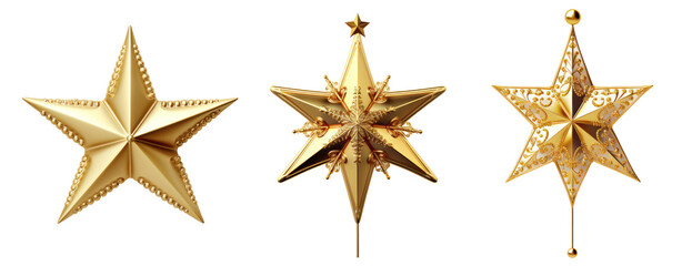 Obraz premium Set of Golden Star Christmas Tree Topper white background clipart
