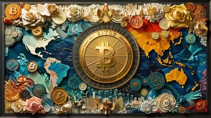 Bitcoin Concept in Vibrant Paper Cut Style: Artistic Take on Blockchain Technology and Financial Future