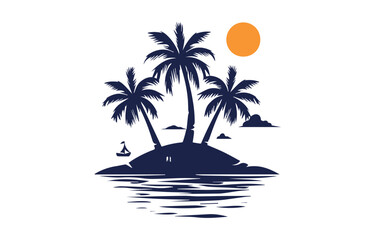 Fototapeta na wymiar Summer illustration, palm tree, sea, sun, hand drawn style