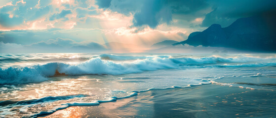 Sea landscape. Sunset at the beach. - obrazy, fototapety, plakaty