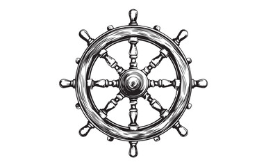Ship steering wheel, Sketch, hand drawn style