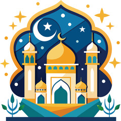 Mosque with crescent moon and star vector illustration graphic design.