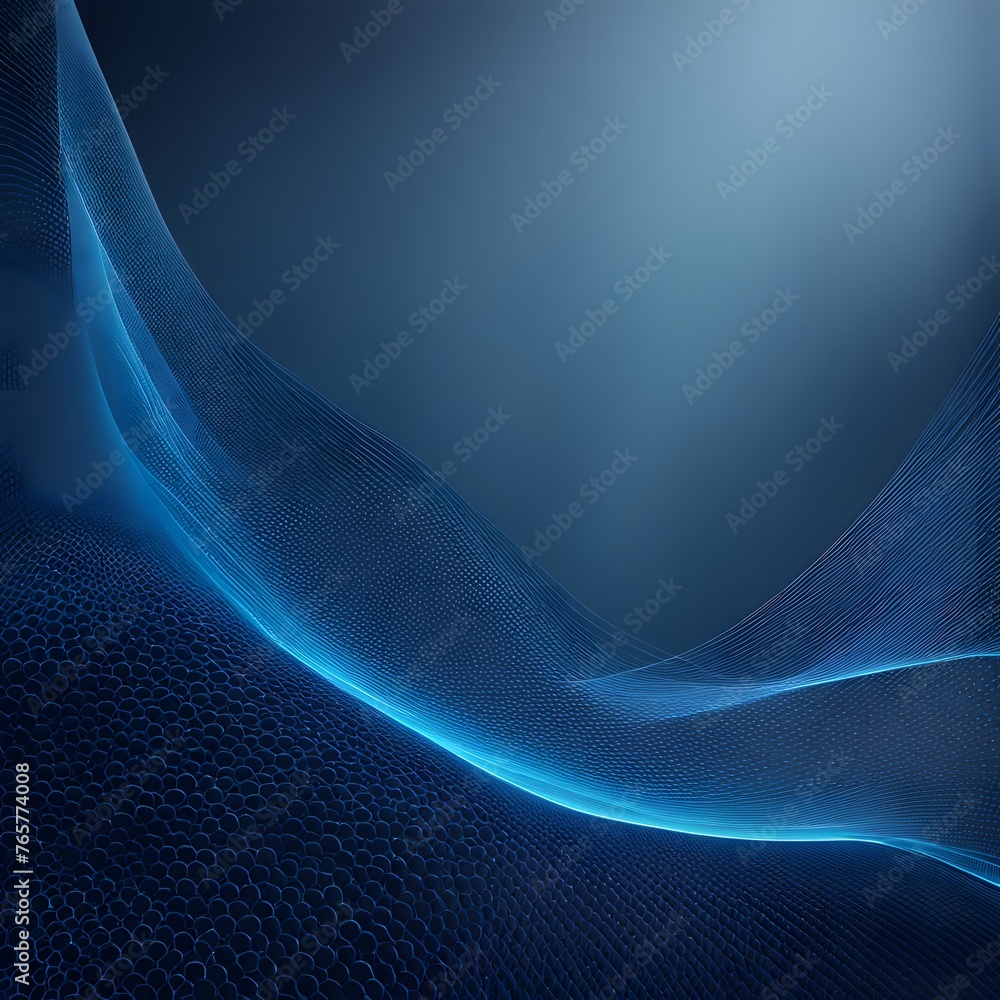 Poster abstract blue background with interweaving of colored dots and lines wave line.