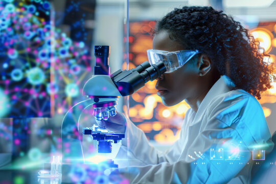 scientist working with microscope in laboratory. science research and development concept.
