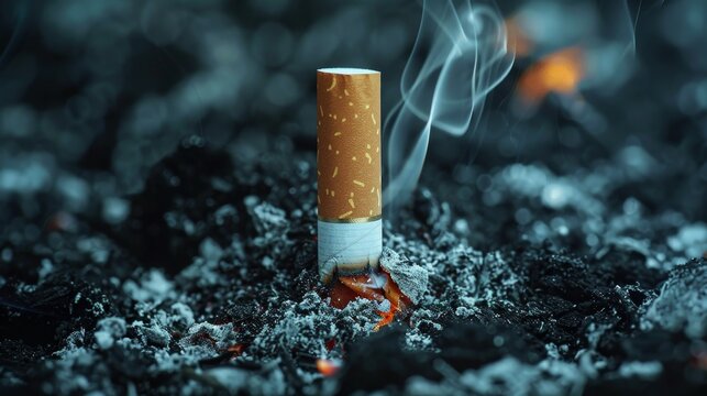A symbolic image of a cigarette extinguished in a pile of ash, representing the decision to quit smoking and promote lung health