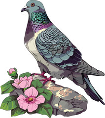 Dove Wings Wonder Bird Amidst Flowers pigeon Vector