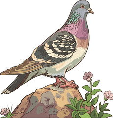 Dove Wings Wonder Bird Amidst Flowers pigeon Vector