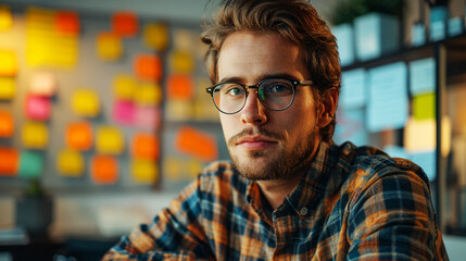 Fototapeta premium An innovative tech entrepreneur in a startup office the photo shows a young male business founder in modern