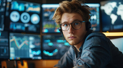 Fototapeta premium An inventive software developer in an office the photo shows a young male programmer in a smart casual outfit