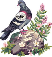 Dove Wings Wonder Bird Amidst Flowers Vector
