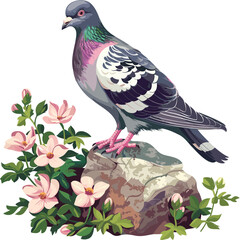 Dove Wings Wonder Bird Amidst Flowers vector